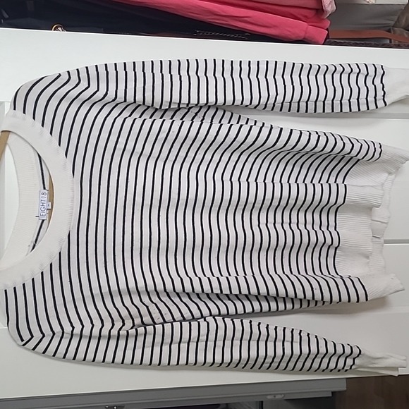 Striped Black and White Cut-out Back Sweater - Picture 1 of 4